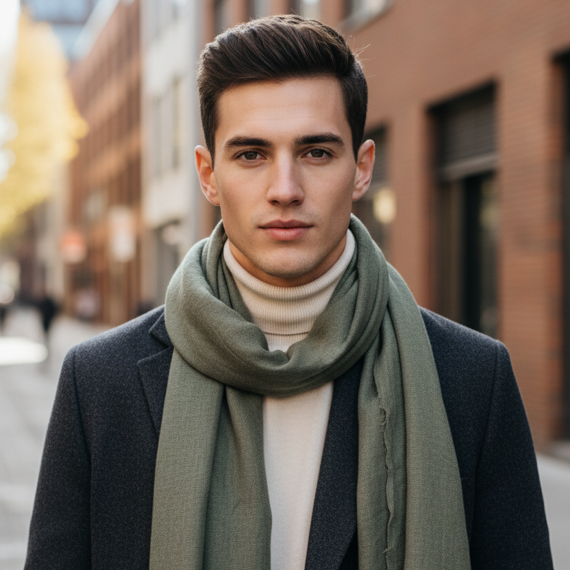 Lightweight cashmere scarf in army green, 95x195 cm, 70g male