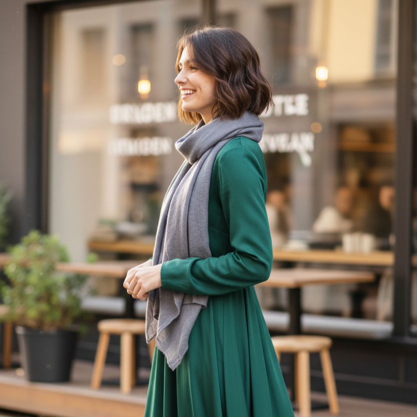 Lightweight cashmere scarf in dark gray, 95x195 cm, 70g