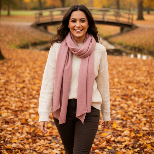 Lightweight cashmere scarf in pink, 95x195 cm, 70g model